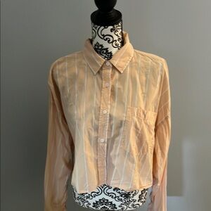 American Eagle Outfitters Peach and White Striped Shirt